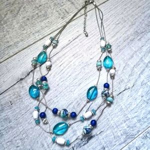 Blue and White Beaded Necklace: Bundle 3/$20!